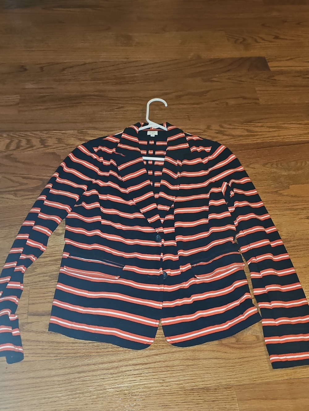 J. Crew Navy Blazer with Coral and White Stripes